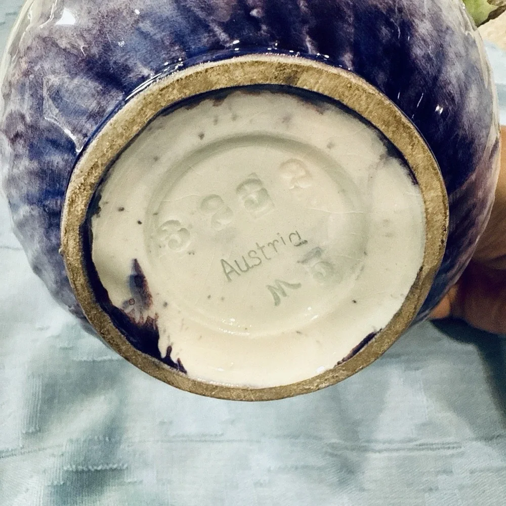 Austria Handmade Vase chips to flowers and leaves as‎ is